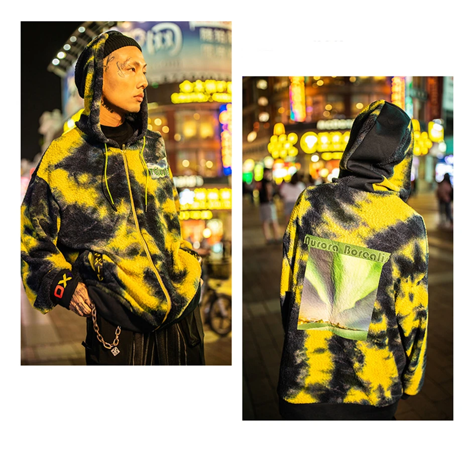 Харадзюку принт Tie Dye толстовки мужские Весна молния хип хоп повседневные толстовки уличная Толстовка пальто мужская одежда WG720