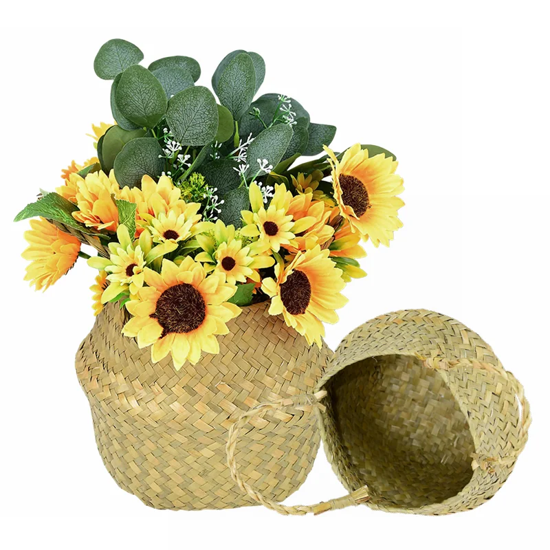 

Seagrass Wickerwork Basket Rattan Hanging Flower Pot Dirty Laundry Hamper Foldable Storage Basket Home Room Flower Basket Decor