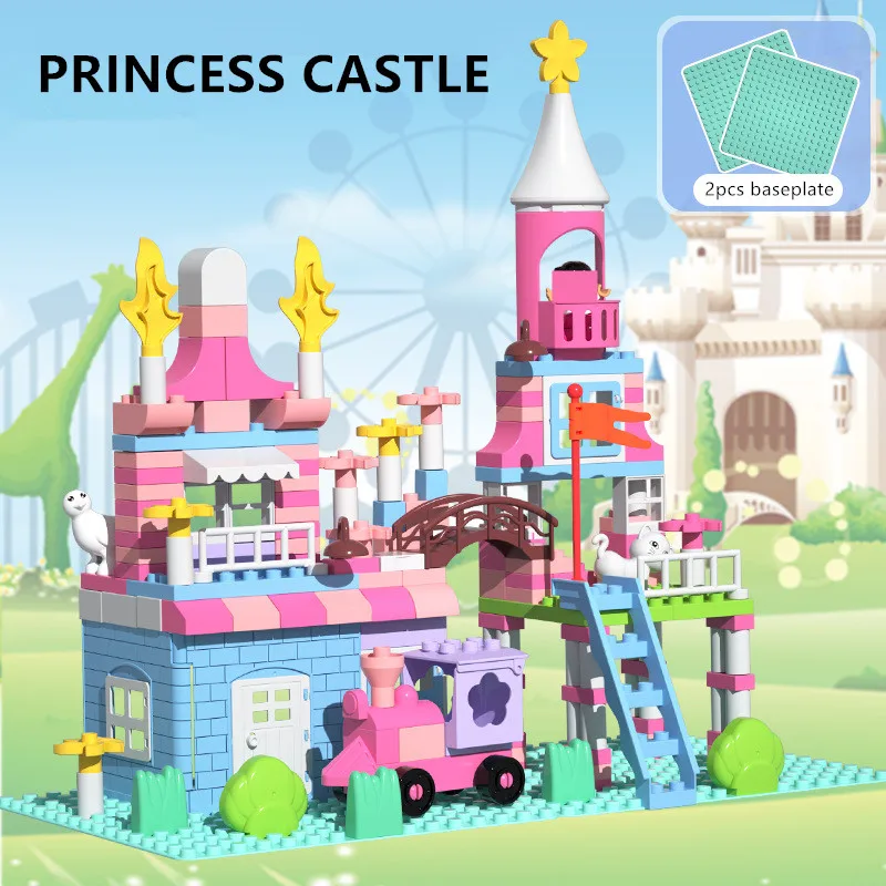 

174Pcs Girls Princess Castle Building Blocks Sets Compatible Duploed Bricks Assembly Friends DIY Creator Construction Kids Toys