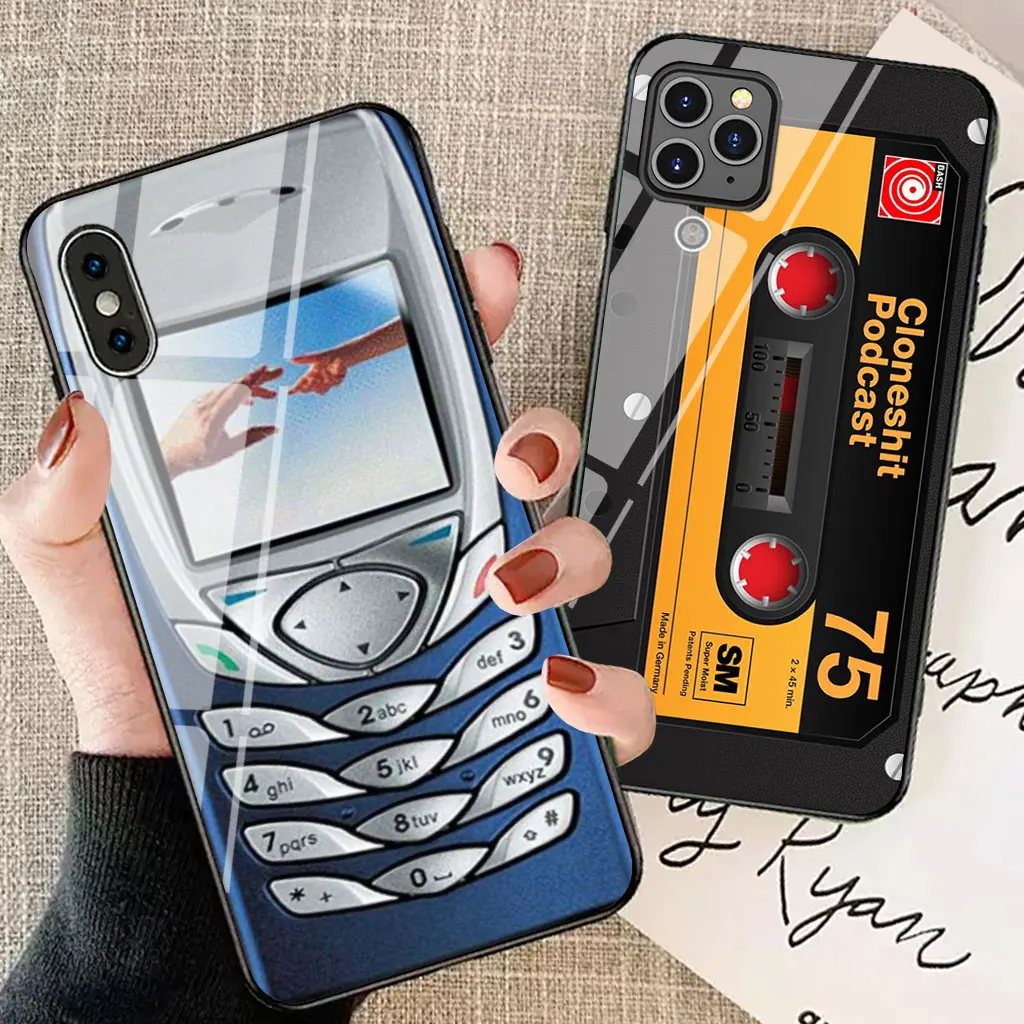 

Retro glass phone case for Apple iPhone xr x xs max 8 plus 7 7plus 11 pro max 6 6s classic back cover iphone7 protective coque