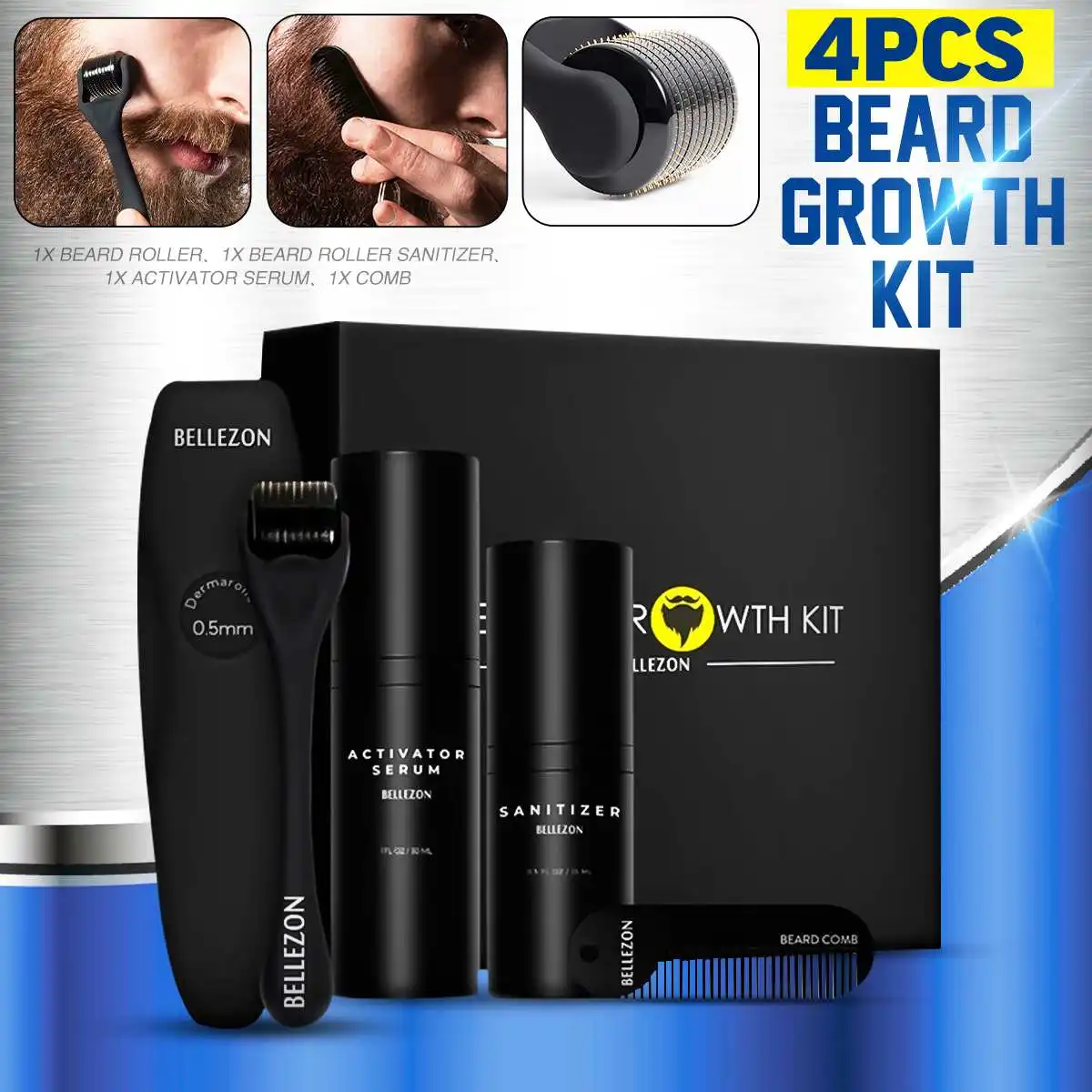 4 Pcs/set Men Beard Growth Kit Hair Growth Enhancer Thicker Oil