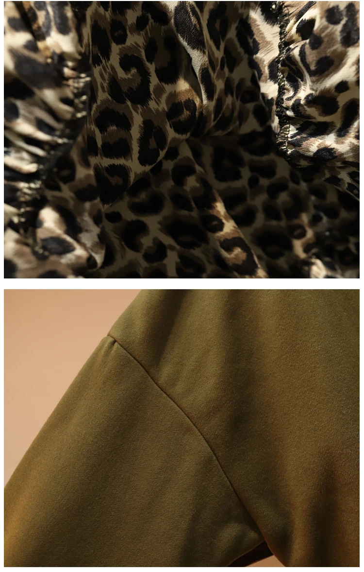 XL-5XL Плюс Размер Женская Зима мода длинный рукав утолщение и флис Толстовка пэчворк Леопард оборки толстовки платья
