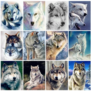 

Huacan Full Drill Diamond Painting Kits Wolf Home Decoration Mosaic Animal Embroidery Handmade Gift