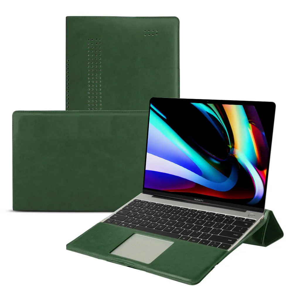 Чехол для ноутбука из искусственной кожи для MacBook Pro, 16 дюймов, защита для угла, ударопрочный чехол для планшета, чехол для MacBook Pro, чехол для ноутбука+ кронштейн - Цвет: Green