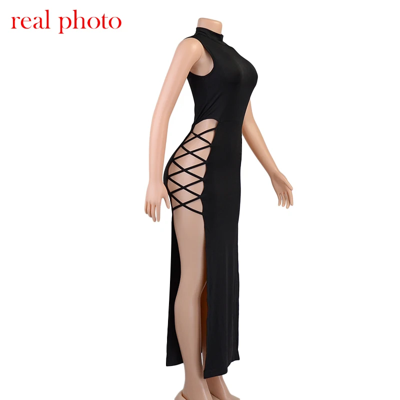 Cryptographic Elegant Black Sleeveless Bandage Sexy Dress for Women Club Party Backless Tank Dresses Skinny 5