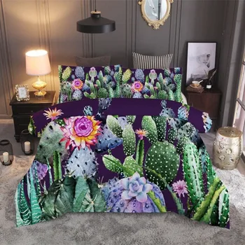 

3D Succulent Plants Series Home Textile Bedding Quilt Pillowcase Kit Comfortable Breathable Duvet Cover for Kids Adult 3pcs
