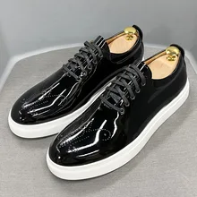 Luxury High Quality Mens Casual Shoes Patent Leather Lace Up Autumn Brand Comfortable Flat Oxford Shoes for Men Trendy Sneaker