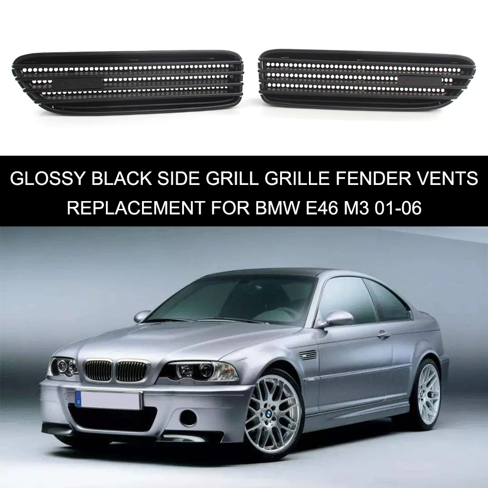 Dumb Black Side Grill Grille Fender Vents Replacement for BMW E46 M3 01-06