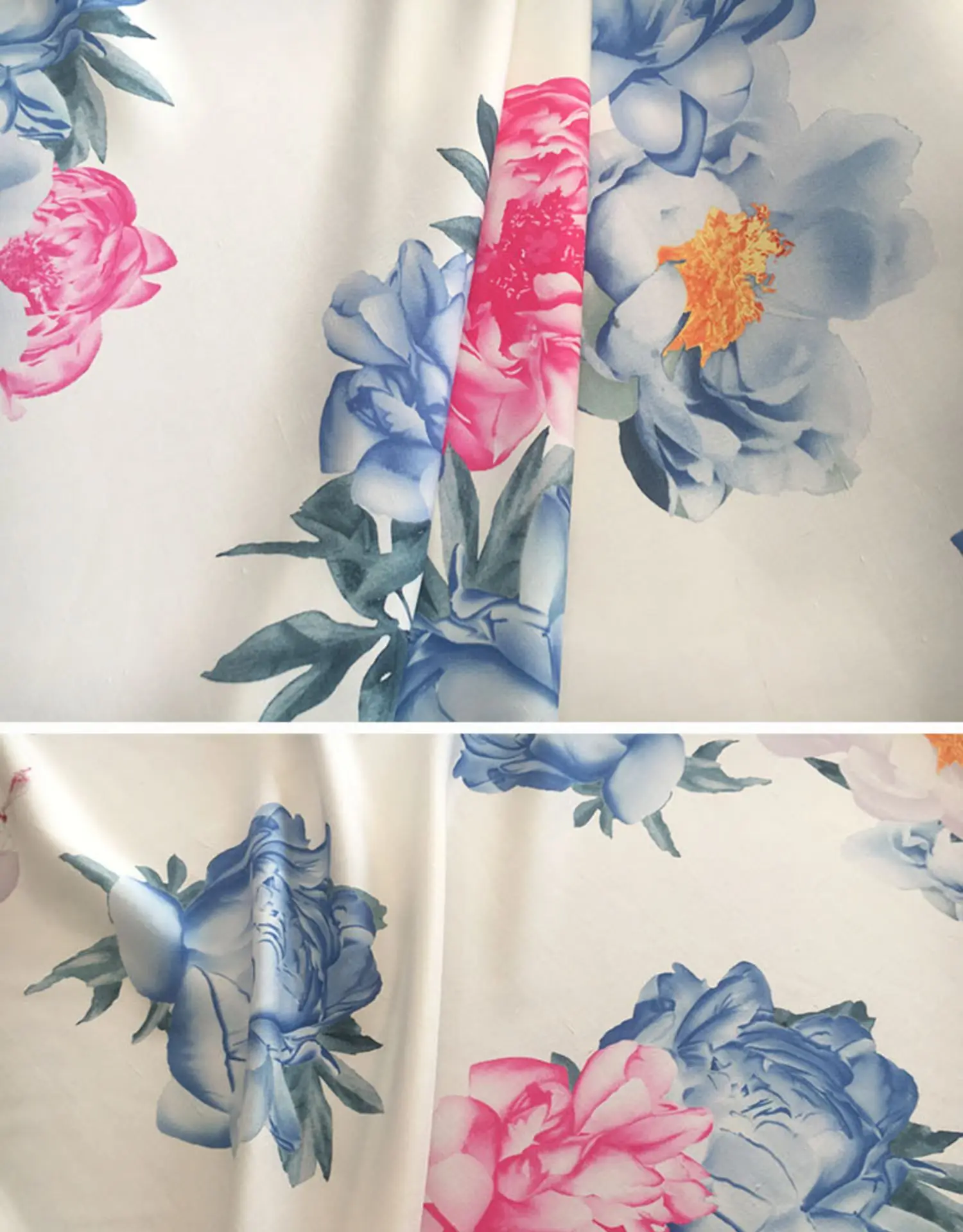 Шелк Dupion Ткань ручной печати Платье Одежда Ткань цветочный узор Розовый цвет ткань шелк