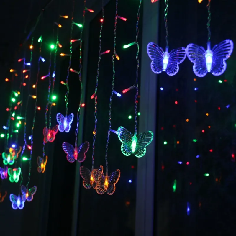 5M 96LED RGB Christmas Led Light Decoration Butterfly Fairy String Light Icicle Light String Wedding Decor Home Garden Party