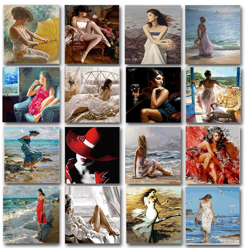 

Painting By Numbers Woman set Acrylic Paint For Adults Sea Figure Canvas 50x65 DIY Frame Drawing Coloring By Numbers Decoration