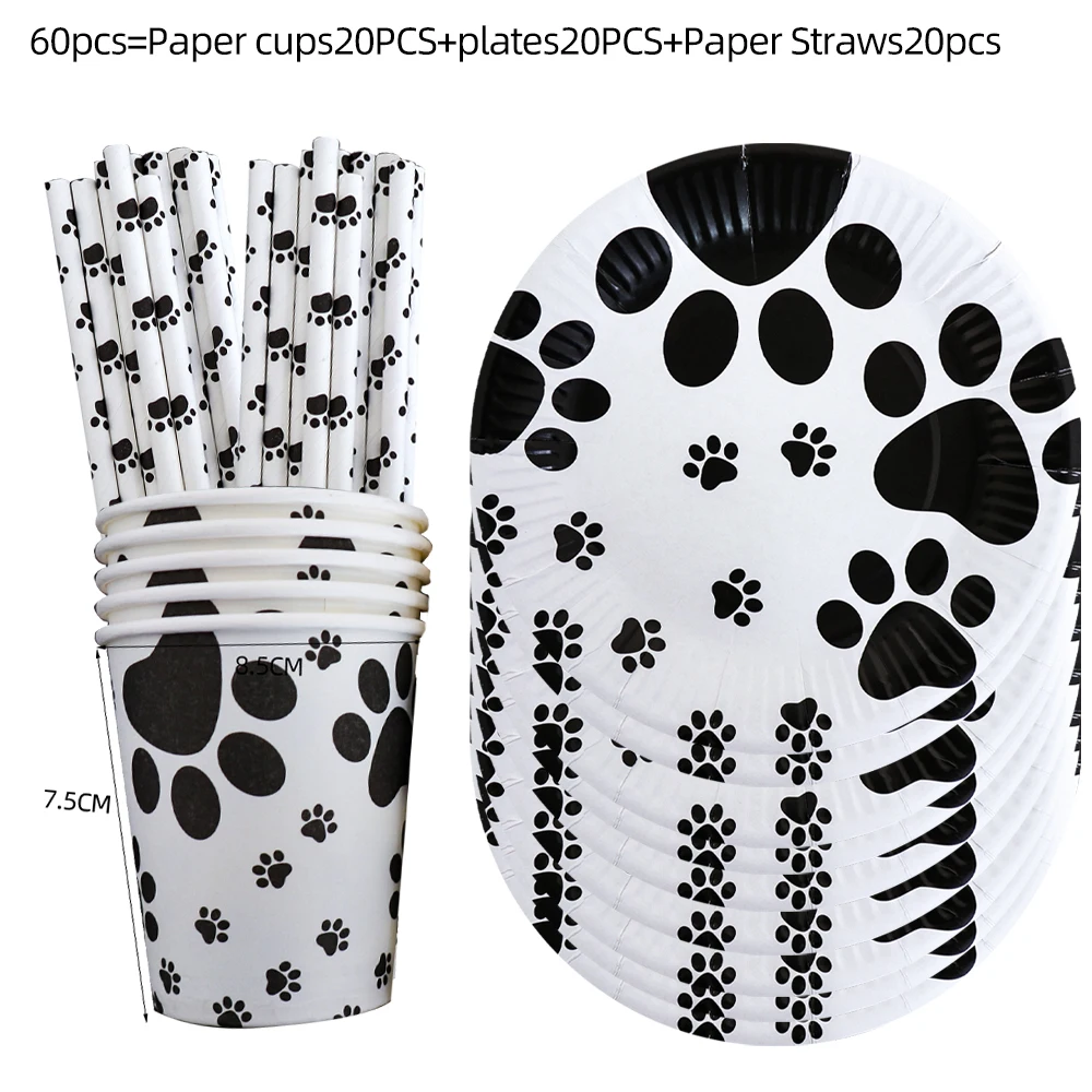 Puppy Paw Themed Pet Birthday Party Decorations Dog Supplies Print Banner Paper Plates Cups Napkins Tableware Balloons | Дом и сад