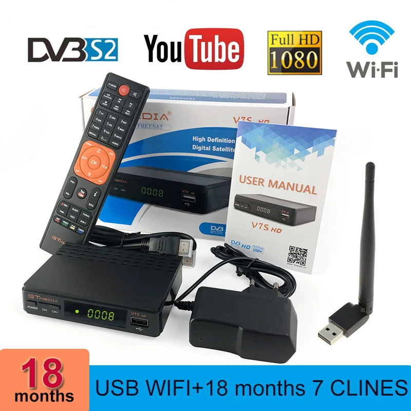 

GTmedia V7S hd satellite tv receiver Freesat V7 DVB-S2 PowerVu,DRE&Biss key via USB Wifi cccam clines youtube Network Sharing