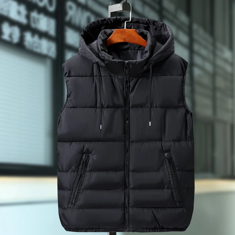 4XL-10XL размера плюс зимний теплый хлопковый жилет мужские толстовки без рукавов куртка повседневная Модная приталенная Рабочая жилетка жилет - Цвет: Черный
