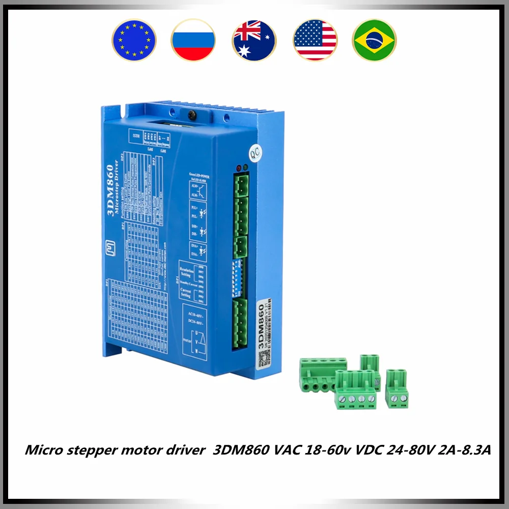 

Micro stepper motor driver 3DM860 VAC 18-60v VDC 24-80V 2A-8.3A support Nema34 engines