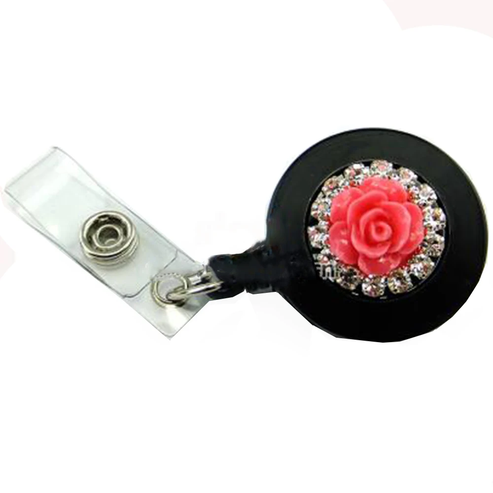 

Wholesale Vintage Crystal Red Rhinestone Flower Retractable Reel ID Badge Holder