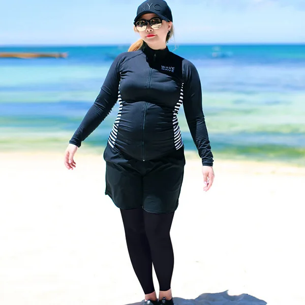 

Large Size Sun-resistant Diving Suit Women's Long-Sleeve Split Type Five-Piece Quick-Dry Chubby Girl Snorkeling Suit Zipper Swim