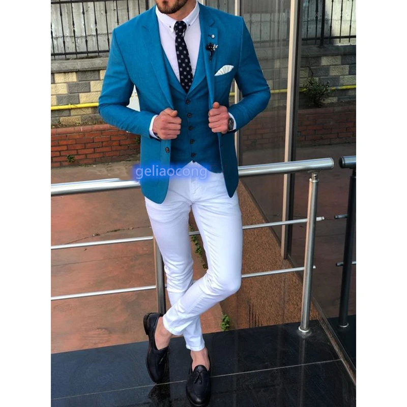 

2020 Новый Для мужчин, комплект из 3 предметов костюм из плотной ткани Формальные Бизнес лацкан с тупым углом; Сельма зауженный смокинг для жениха Для мужчин для Свадебная вечеринка (куртка + жилет + штаны)