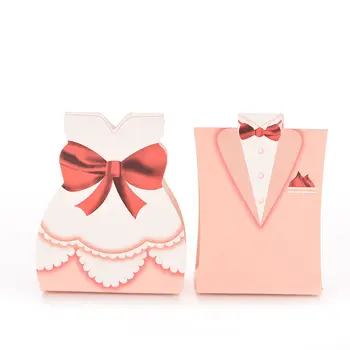 

100pcs/lots Bride And Groom Dresses Wedding Candy Box Gifts Favor Box Wedding Bonbonniere DIY Event Party Supplies
