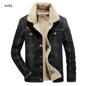 

Warm Male Lapel Collar Winter Bomber Jacket 2019 Men Air Force Pilot Jacket Mens Army Tactical Fleece Jean Jackets Denim Jackets