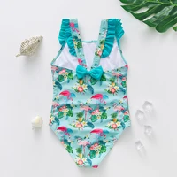 2-14 Years Girls Swimsuit  2021 New One Piece Swimwear Flamingo Ruffle Style Children's Swimwear Unicorn One Piece Swimsuit 5