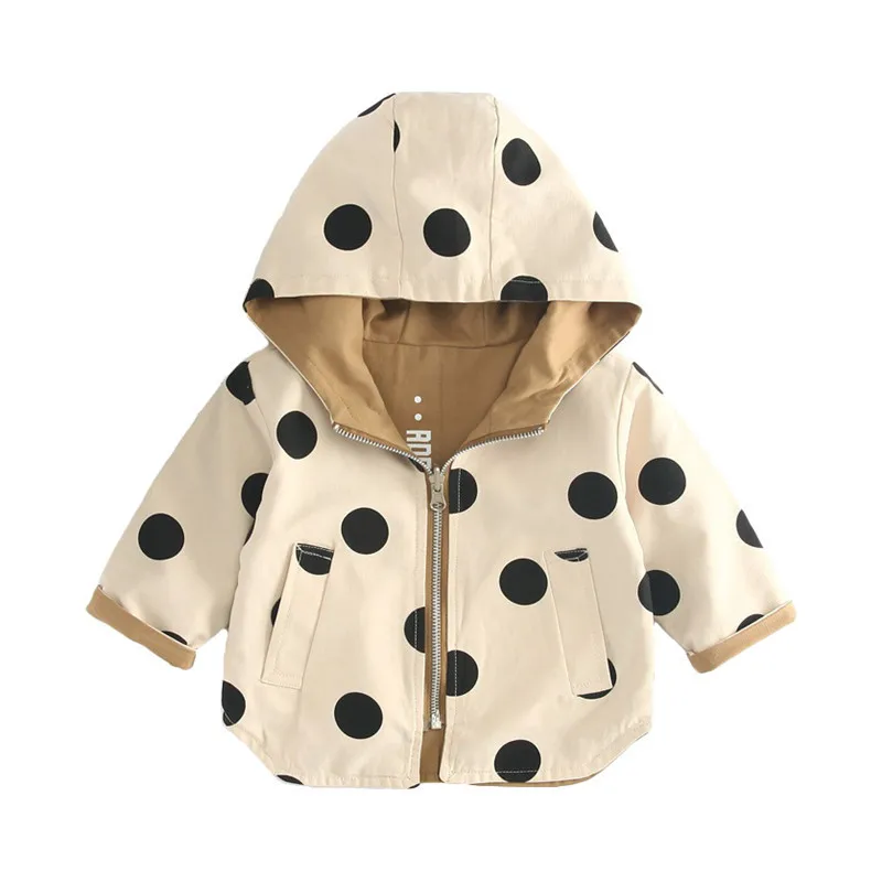 Демисезонные плотные куртки в горошек с Микки Маусом для маленьких девочек и мальчиков двухсторонняя детская верхняя одежда, пальто детская одежда, тренчи - Цвет: Dot
