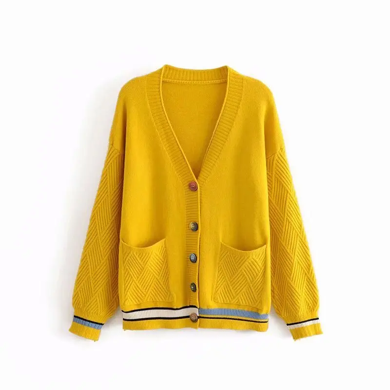 Модный женский AAZZ40-6119 европейский и американский модный декоративный кардиган на пуговицах свитер