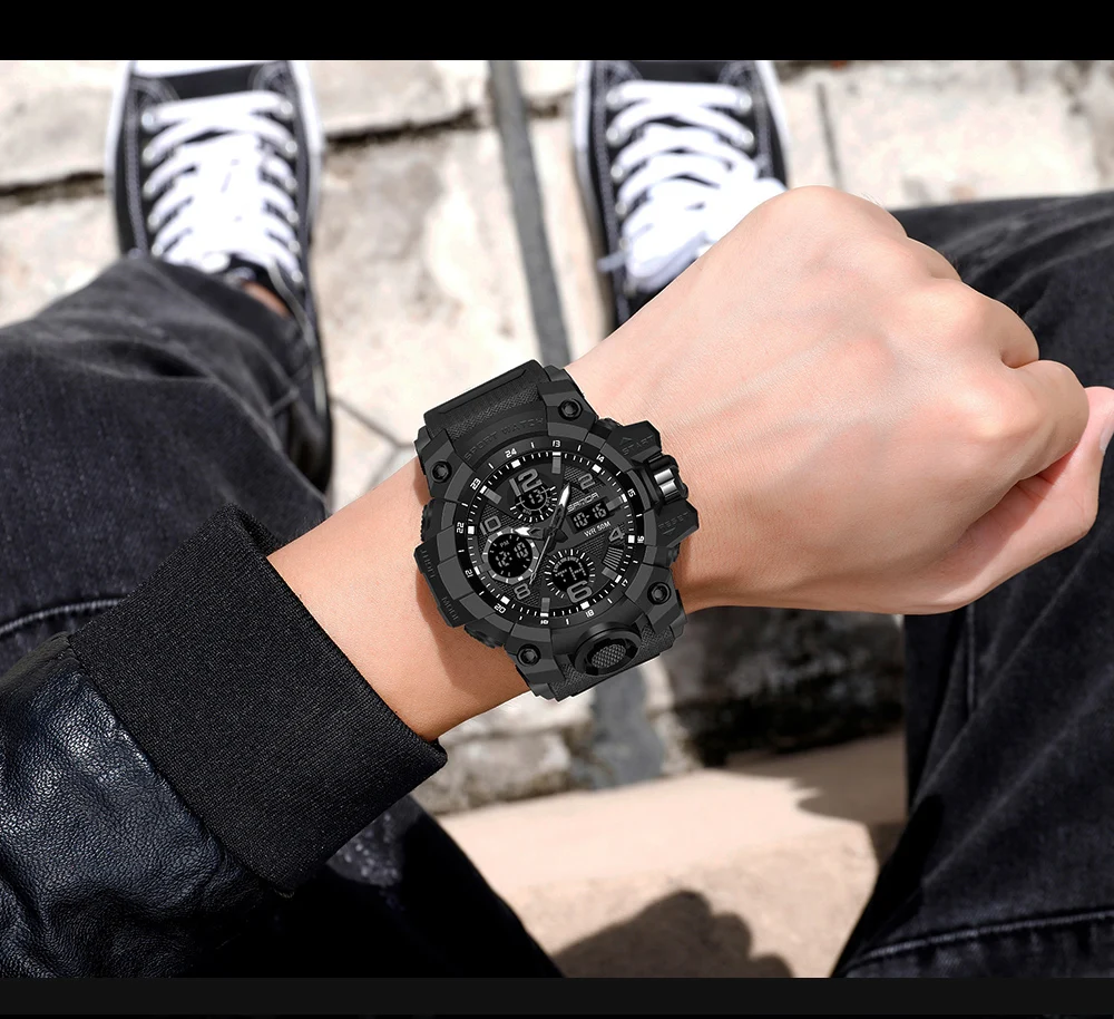 SANDA 2021 Sports Military Men's Watches Waterproof Dual Display Quartz Watch Men Wristwatch For Male Clock Relogios Masculino best fishing watches