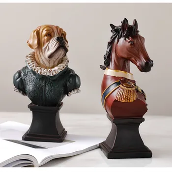 

Nordic Style Creative Animals Horse General Figurine Dog Gentleman Statue Resin Craft Britpop Decorations for Home R3250 Art
