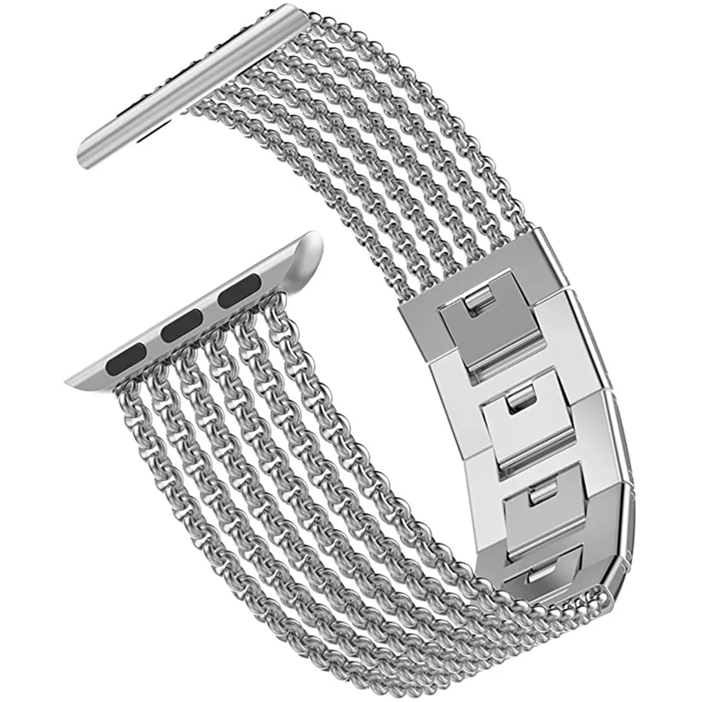 Ремешок из нержавеющей стали для Apple Watch Band 6 5 44 мм 40 металлический браслет-цепочка
