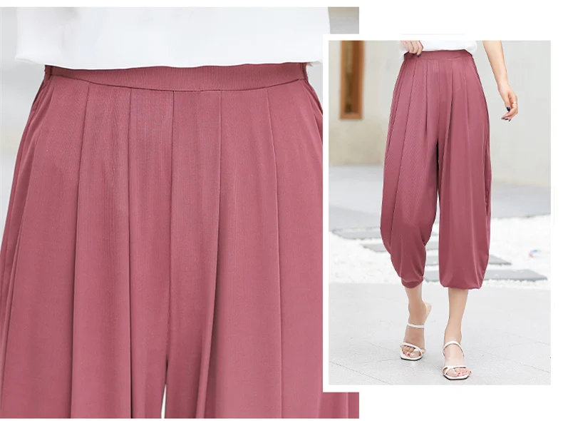 2020 New Summer Women Harem Pants High Waist Wide Leg Pants Casual Ankle-Length Trousers Loose Korean Plus Size Black Pants