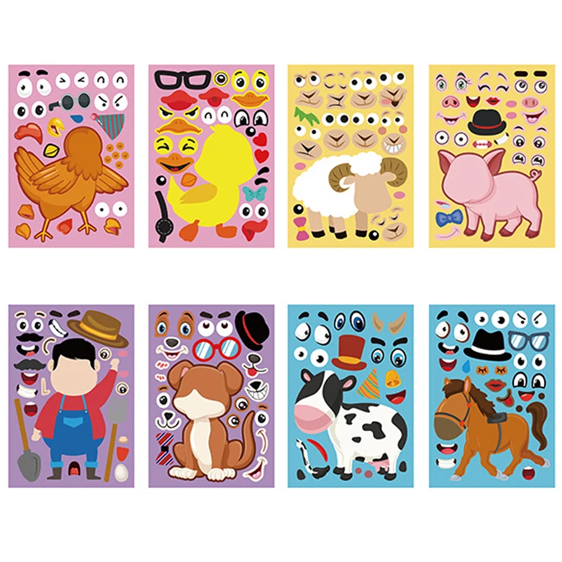 Pegatinas divertidas DIY para niños, juegos de rompecabezas, Princesa, dinosaurio, Animal, reconocimiento de bebé, juguete educativo, 4 Uds.