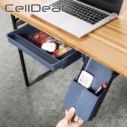 Adhesive storage box under desk drawer for office pen holder hidden sorting box kitchen knife fork storage organizer