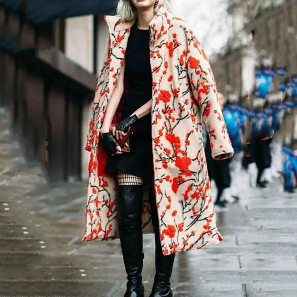 

2019 Fall Plus Size Floral Print Long Trench Coat Women Casual Trench Full Sleeve British Style Autumn Overcoat