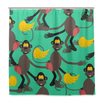 

Unique Shower Curtain Monkey Red Butt and Banana Background Eco-Friendly with 12 Hooks in Bathroom W72 xH84