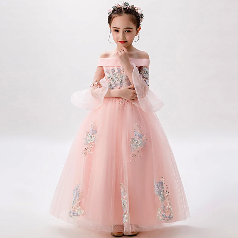 Flower First Communion Lace Princess Girl Dress Baby Wedding Evening Long Elegant Party Costume Kids For Girls | Свадьбы и торжества