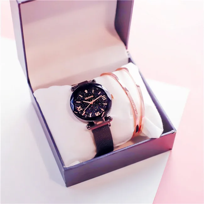 Сетчатый Браслет часы Роскошные Звездное небо дизайн часы нержавеющая сталь для женщин кварцевые наручные часы дамы Спортивное платье Reloj Mujer