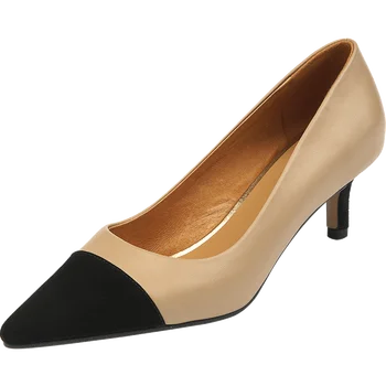 

Women's genuine leather black toe thin high heel slip-on pumps elegant ladies OL style evening dress pumps heels shoes for women