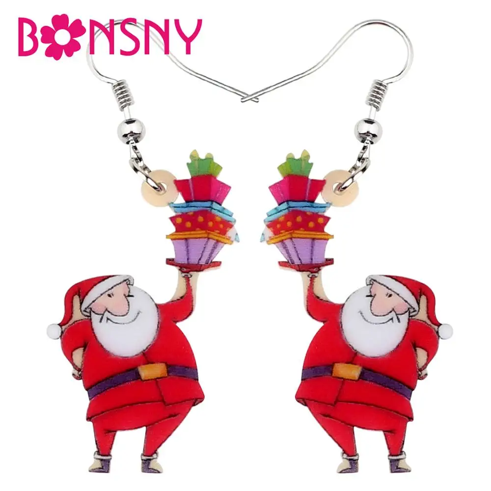 

Bonsny Acrylic Christmas Santa Claus Gift Box Earrings Stud Big Long Drop Dangle Jewelry For Women Girl Hot Sale Festival Gifts
