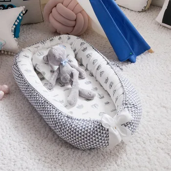 

Baby Nest Bed with Pillow 85*50cm Portable Crib Travel Bed Infant Toddler Cotton Cradle for Newborn Baby Bed Bassinet Bumper