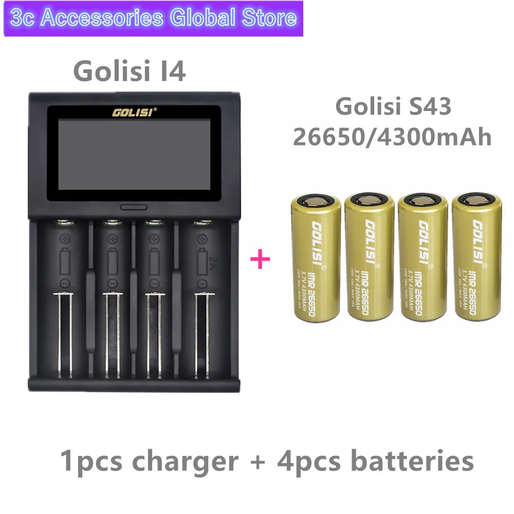 Зарядное устройство GOLISI S43 IMR 26650 4 шт. 4300 мАч CDR 30A/MAX 40A с ЖК дисплеем|Перезаряжаемые