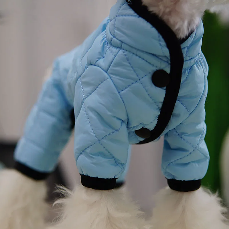 Sky Blue Теплый пуховик с хлопковой подкладкой, четырехногий комбинезон для собак на осень и зиму, новейшая разноцветная зимняя одежда для домашних животных размеров S-xxl - Цвет: Sky Blue
