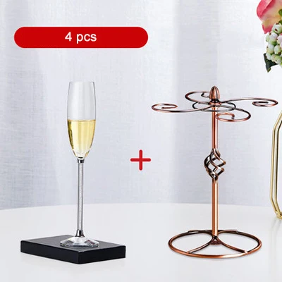 4 pcs and stand Алмазный дизайн, бессвинцовое Хрустальное стекло, бокал для вина, бокал для шампанского, виски, свадебный бокал, бар, ресторан, вечерние стаканы - Цвет: 4 pcs and stand