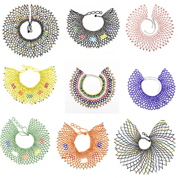 

Turkish Boho African Statement Jewellry multi layer Beaded Choker Necklace Braided Resin Bib Chunky Collar Necklace Women Bijoux