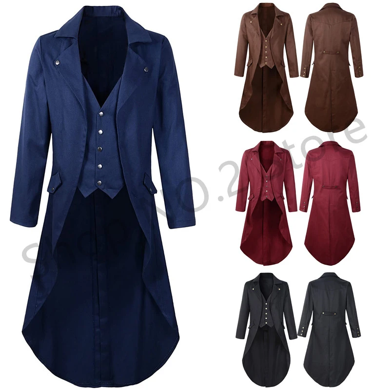 Men's Steampunk Vintage Tailcoat Jacket Gothic Victorian Frock Trench