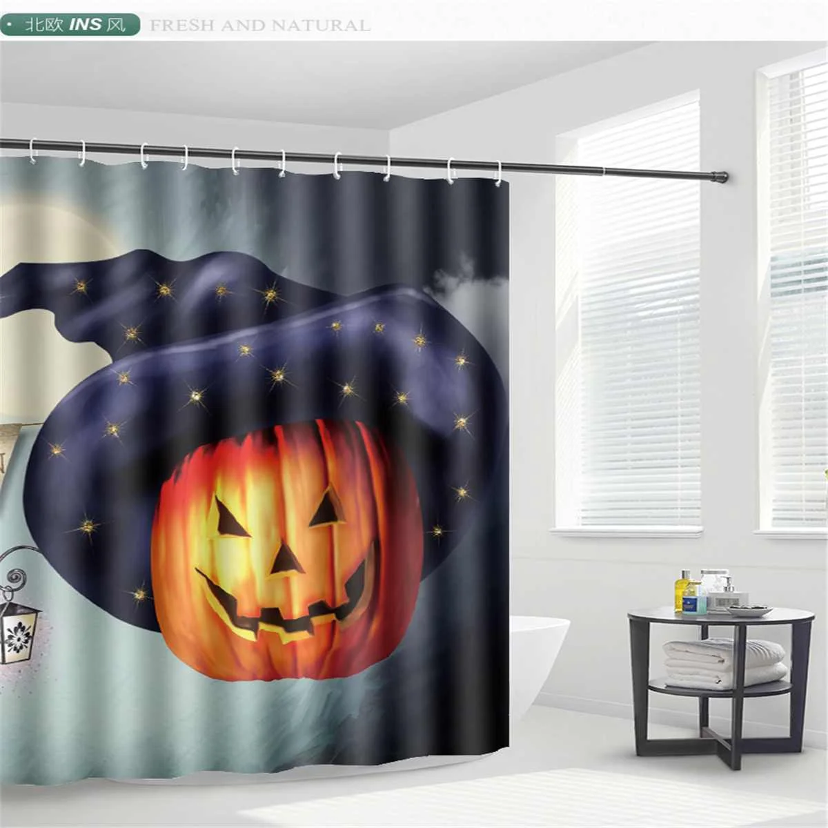 1 Shower curtain 1/3/4 шт. Хэллоуин Тыква Водонепроницаемый Ванная комната душа Шторы коврик для крышки унитаза, не скользящие по полу коврик набор - Цвет: 1 Shower curtain