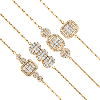 

Bride Talk Charm Copper Baguette Zircon Chain & Link Korean Style Bracelet Women Fashion Rose Gold Jewelry Party Birthday Gift