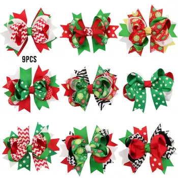 

9 Pcs Girl Christmas Holiday Gift Snowflake Ribbon Hair Bows Clip Girl Hairpin Headdress Party Hair Accessories