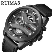 RUIMAS Reloj de pulsera deportivo para hombre, cronógrafo de cuarzo, resistente al agua, con espejo Hardlex, creativo, luminoso, con calendario