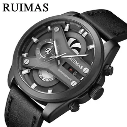 RUIMAS Reloj de pulsera deportivo para hombre, cronógrafo de cuarzo, resistente al agua, con espejo Hardlex, creativo, luminoso, con calendario